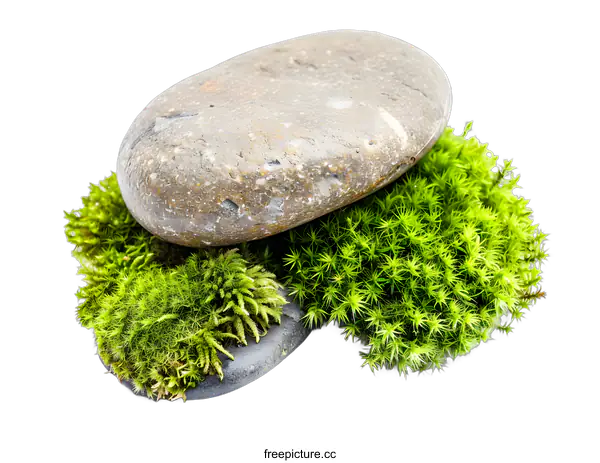 [Transparent Background PNG]Stone and Moss on a White Background