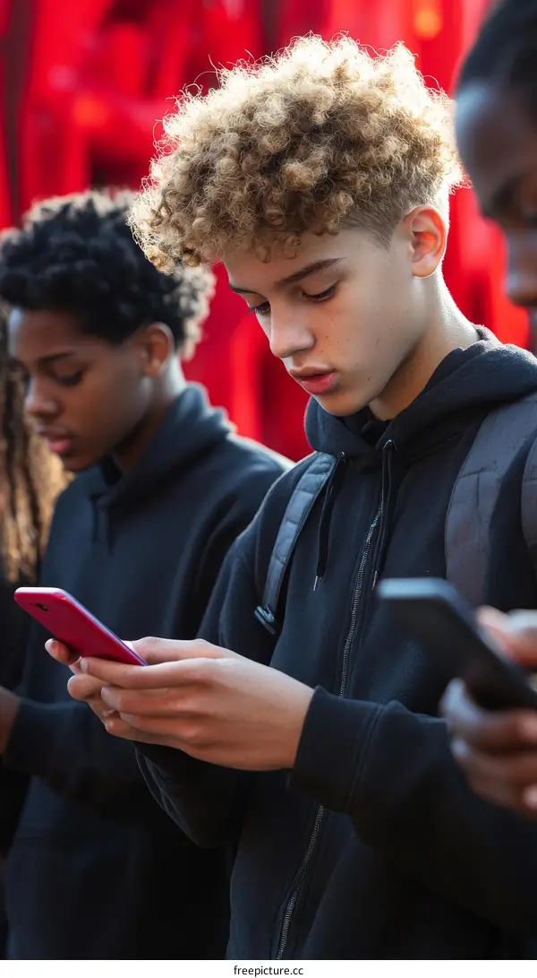 Youth Focusing on Smartphones in Urban Setting