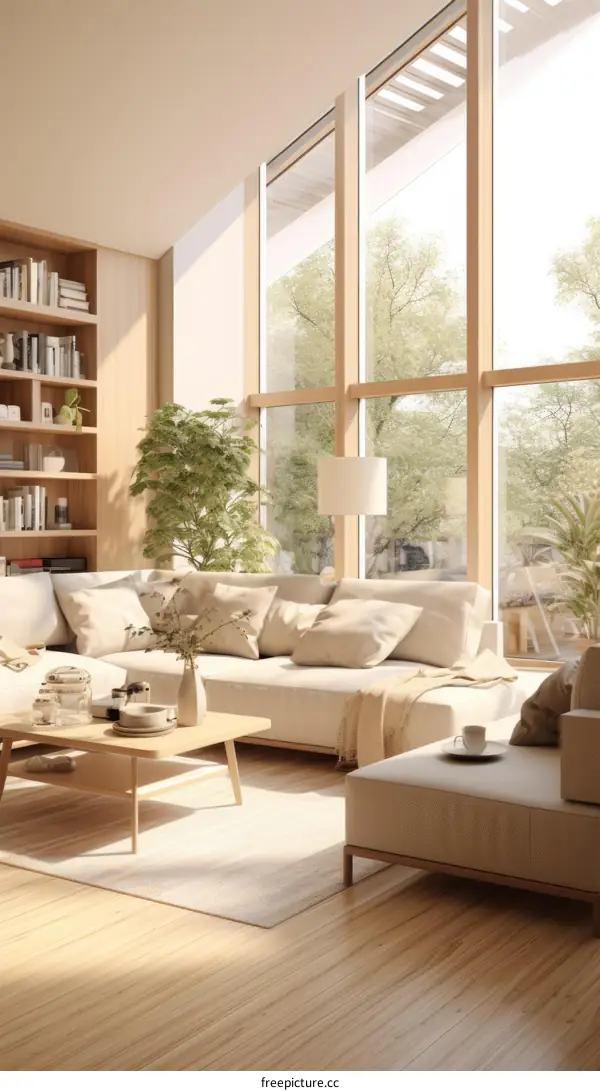 Modern Minimalist Living Room with Floor-to-Ceiling Windows
