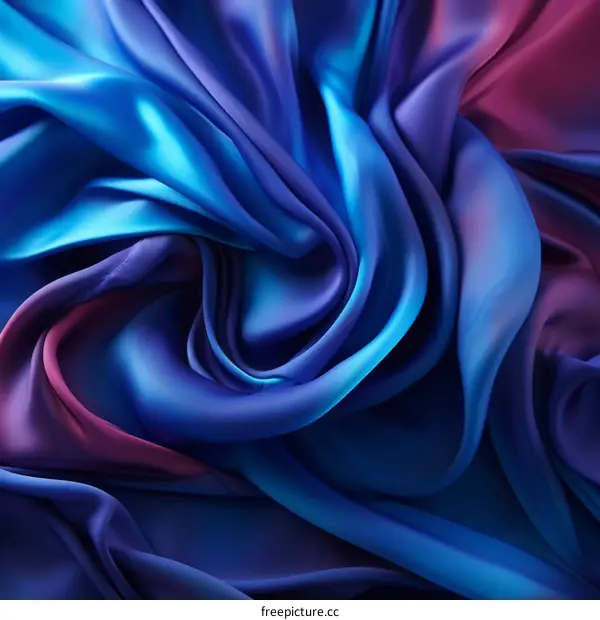 Blue and purple silk fabric with a wavy pattern