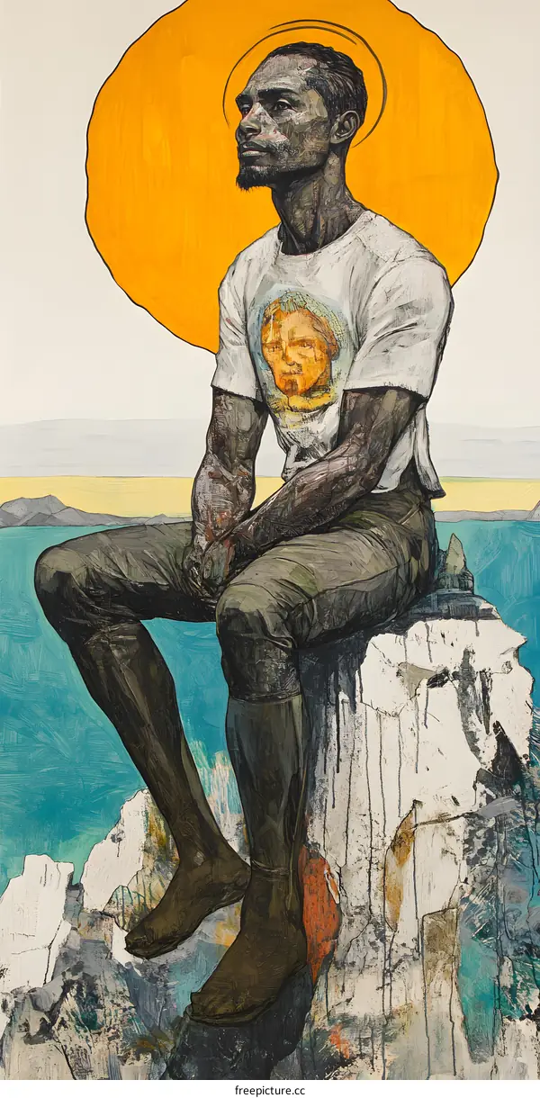 Black Man Sitting on a Rock by the Sea