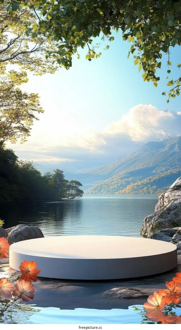 Nature Lake Scene with Empty Product Display