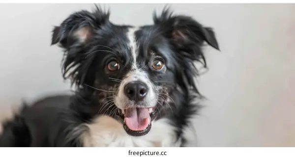 A cute Border Collie dog is sitting on a white background