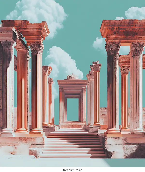 Ancient Ruins With Cloudy Sky Background