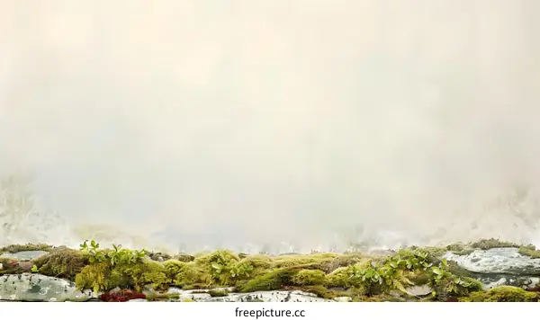 Green Moss On Stone Wall With Foggy Background