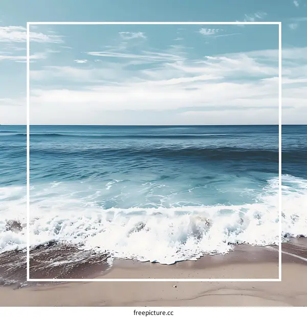 Ocean Waves Crashing on Sandy Beach with White Border