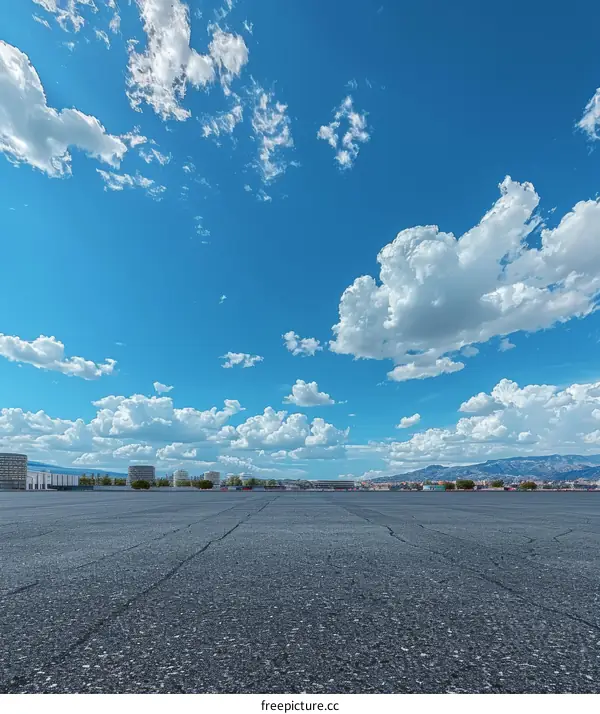 Empty Parking Lot on a Sunny Day with a Mountain in the Distance
