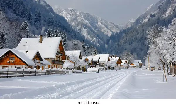 A winter village in the mountains