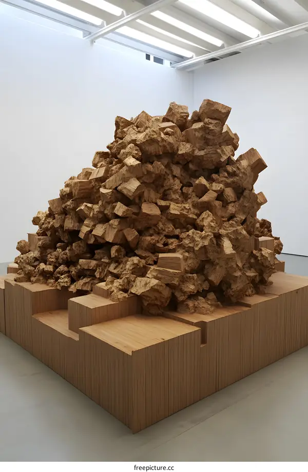 Abstract Wooden Sculpture In Gallery Setting