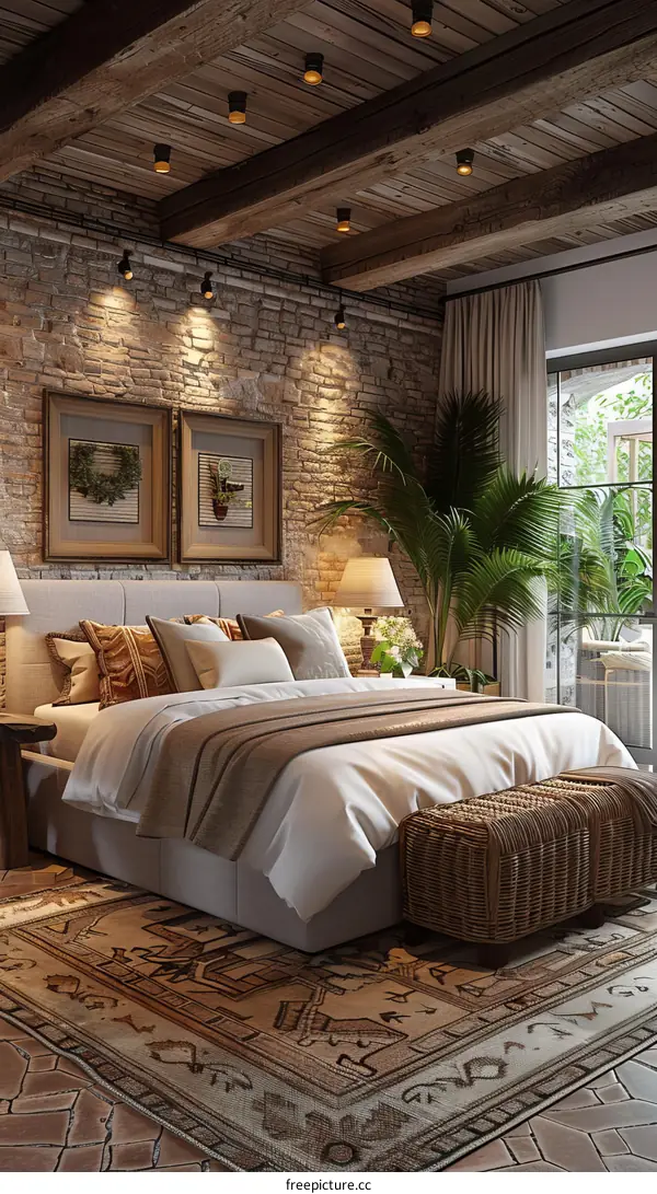 Rustic Wooden Ceiling Bedroom Interior Design