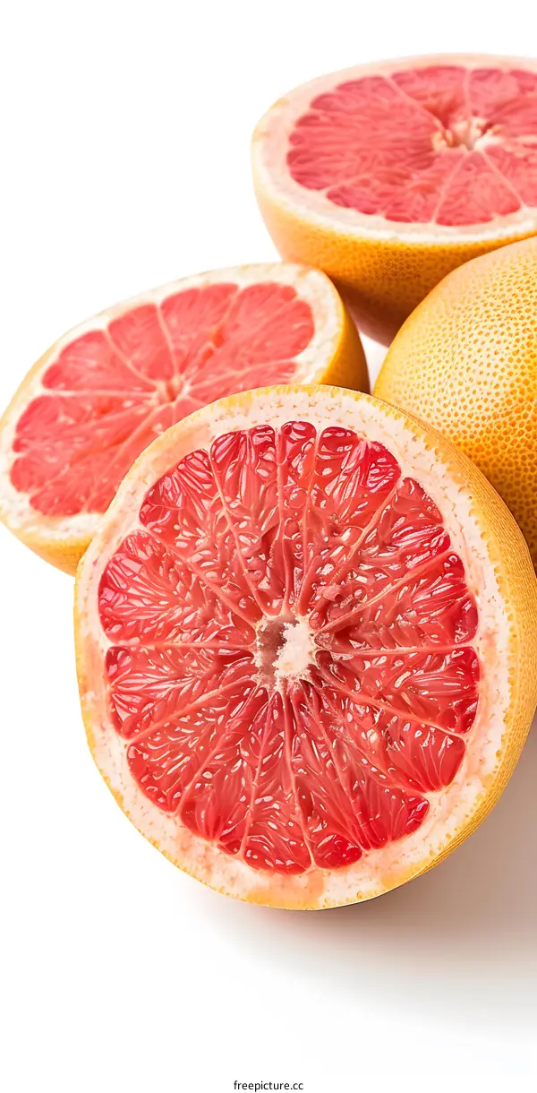 Fresh Ripe Grapefruit Slices Isolated on White Background