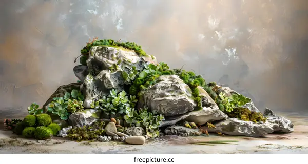 Stone and Moss with a Light Background