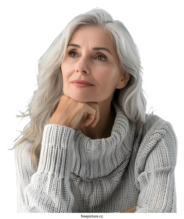 [Transparent Background PNG]Portrait of a Beautiful Woman with Gray Hair
