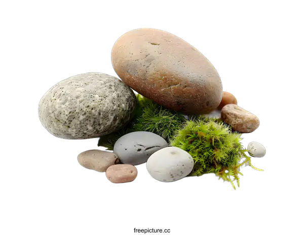 [Transparent Background PNG]Stones and Moss on White Background