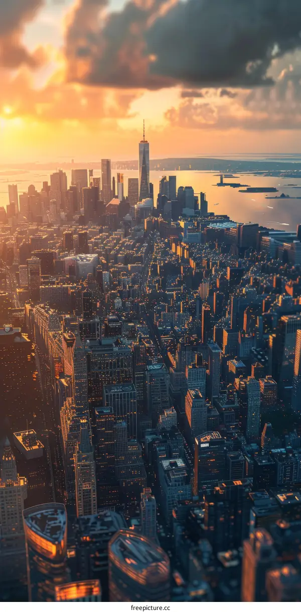 New York City skyline at sunset