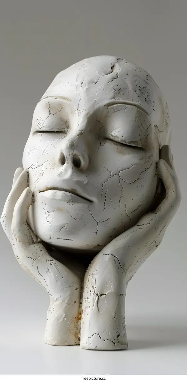 White Ceramic Sculpture of a Woman with Closed Eyes