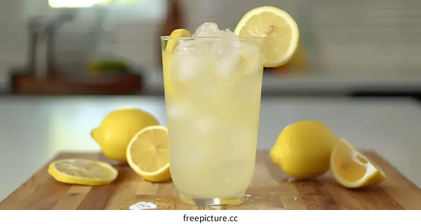 Refreshing Lemonade with Ice and Lemon Slices