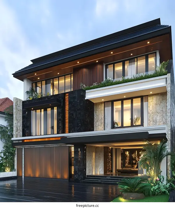 Modern Luxury Home Design with Stone Facade and Large Windows