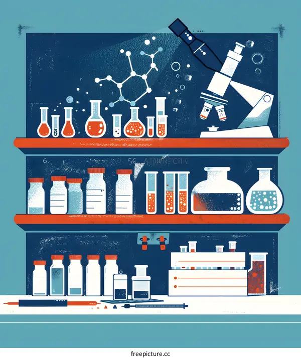 Science Laboratory Illustration With Microscope And Lab Equipment