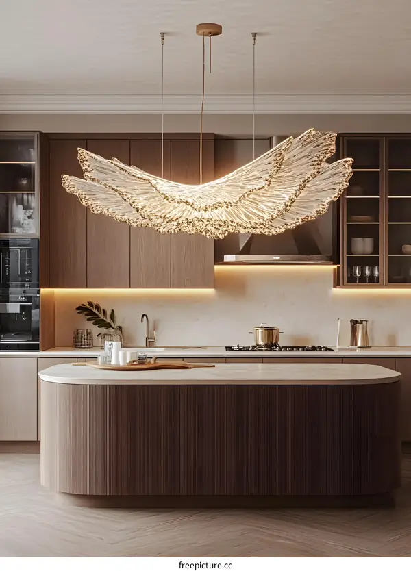 Modern Kitchen Design with Unique Chandelier
