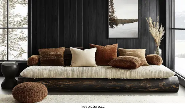 Modern Rustic Living Room Sofa Set with Decorative Pillows