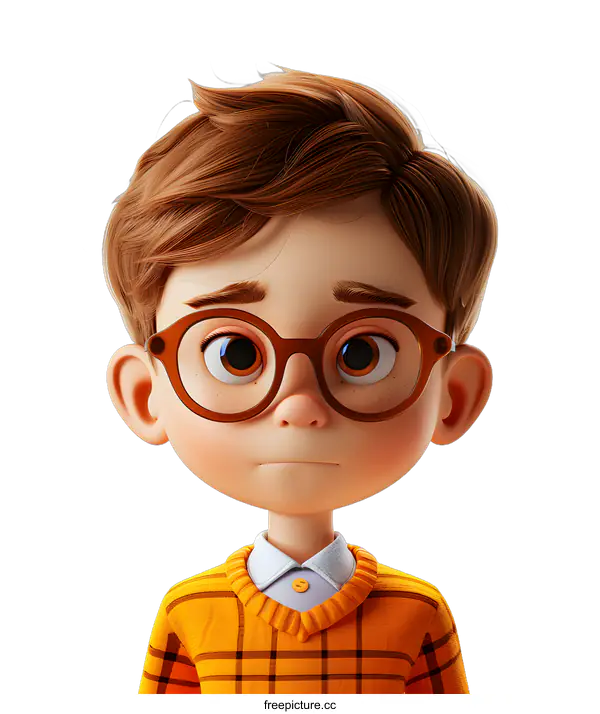 [Transparent Background PNG]Portrait of a Young Boy with Glasses