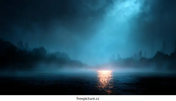 Mysterious Cityscape at Night by the Water