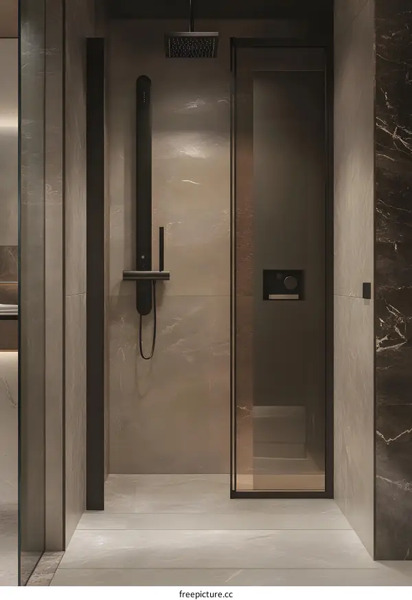 Modern Minimalist Shower Room Design with Black Fixtures