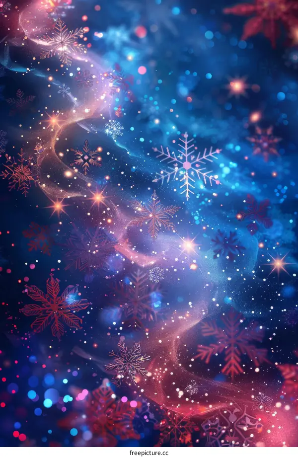 Winter Night Snowfall: Mesmerizing Crystal Flakes in Dark Sky