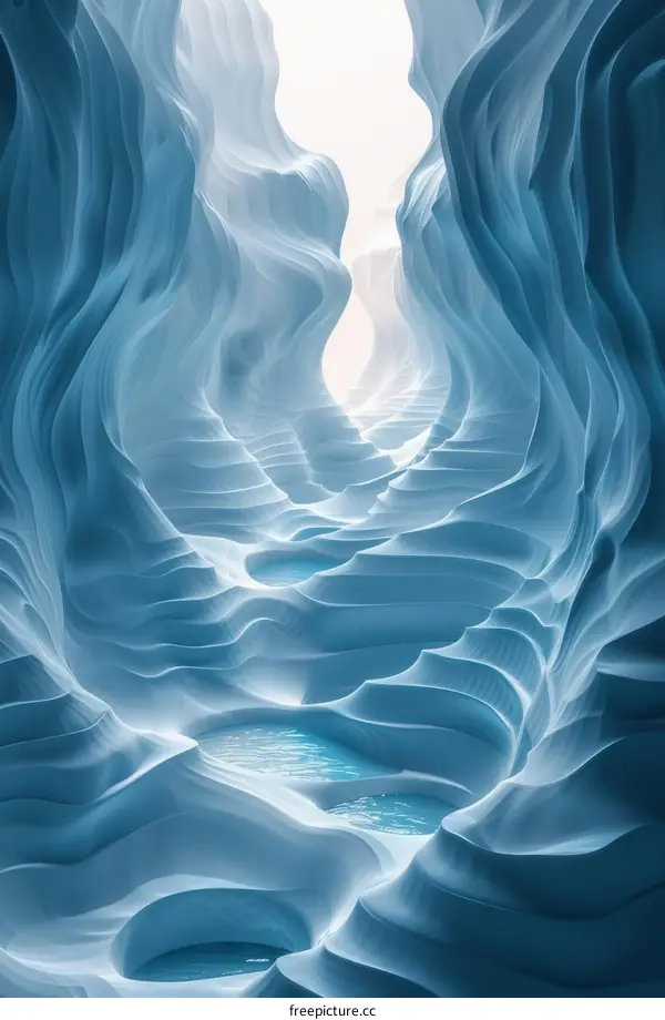 Blue Ice Cave with Water Stream