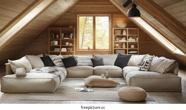 Modern Sectional Sofa in a Rustic Attic Room