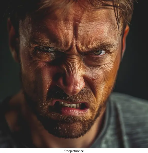 Close Up Portrait of a Man with Angry Expression