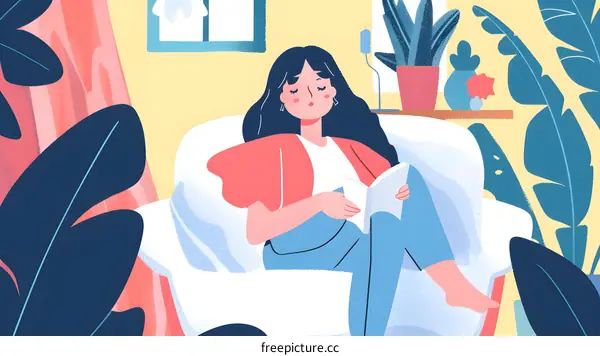 Relaxing Woman Reading Book in Chair