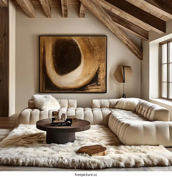 Modern Beige Living Room Interior Design