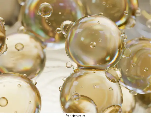 Macro Photography of Transparent Soap Bubbles with Air Pockets
