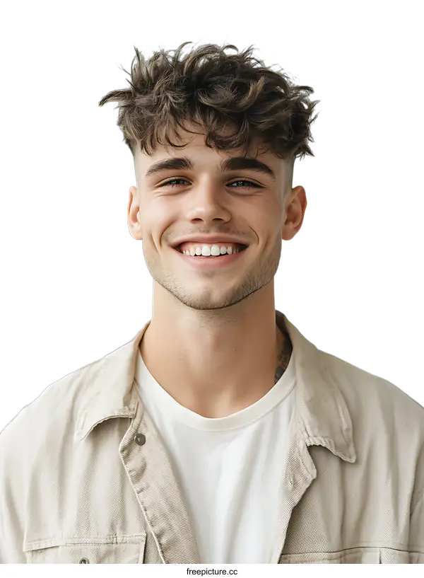 [Transparent Background PNG]Portrait of a Smiling Man with a Casual Hairstyle