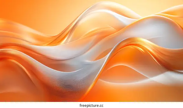 Abstract Orange and Silver Flowing Waves Background