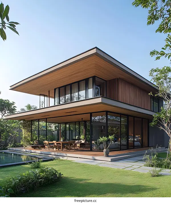 Modern Minimalist House with Large Windows and Wooden Facade