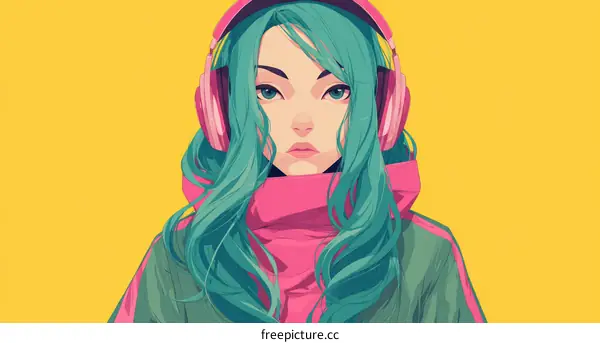 Colorful Illustration of a Girl with Headphones