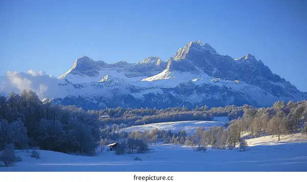 Snowy Mountain Scenery in Winter