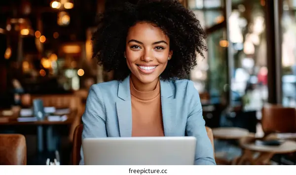 Businesswoman Working in a Cafe