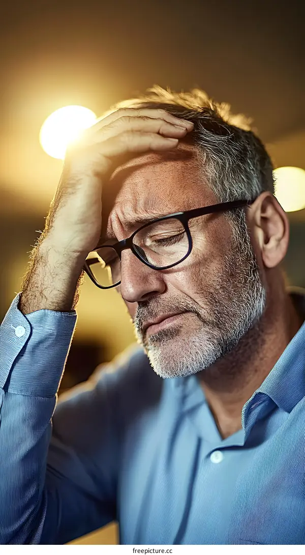 Man with Grey Hair Wearing Glasses Feeling Sad