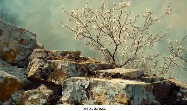 Spring Blossoms on Rocky Mountainside