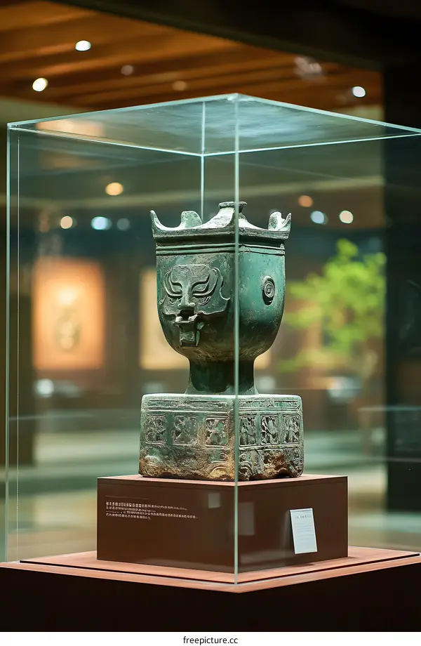 Ancient Chinese Bronze Vessel on Display in Museum