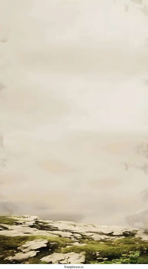 Mountain Landscape with Fog and Green Moss