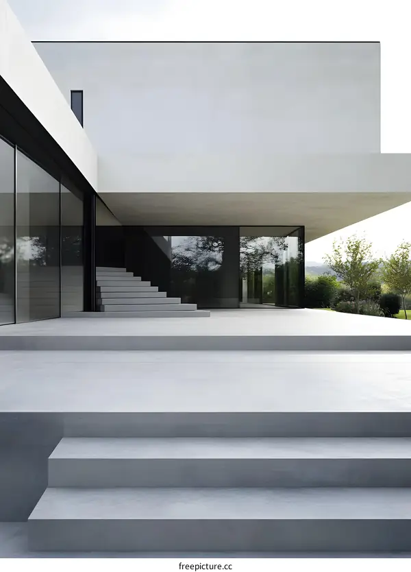 Modern House with Concrete Steps and Large Windows