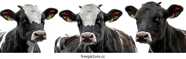 Three Black and White Cows Portrait