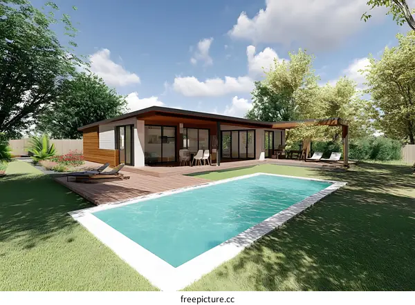 Modern House with Pool and Yard