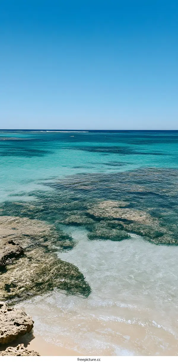 Clear Blue Ocean Water with Sandy Beach