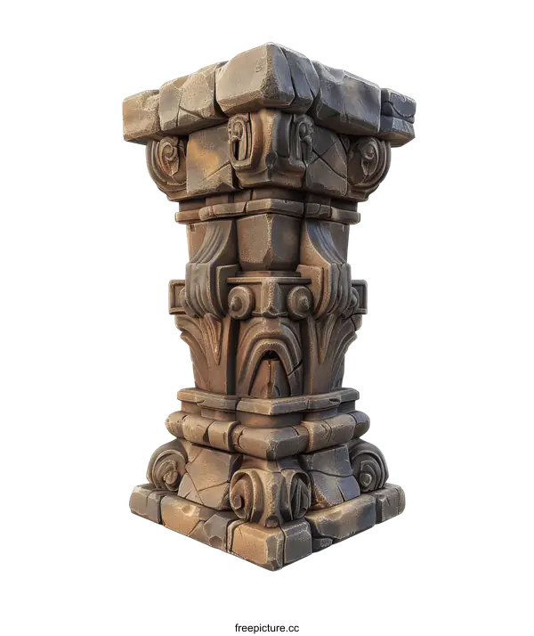 [Transparent Background PNG]Ancient Stone Pillar with Intricate Carvings